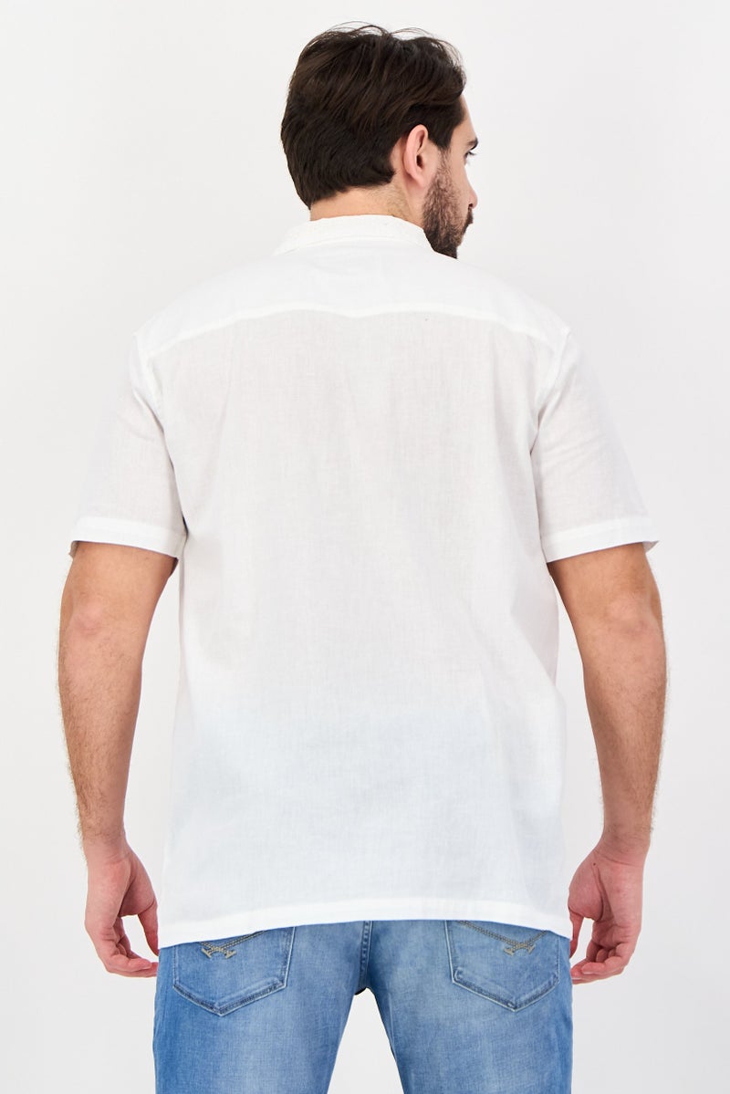 Threadbare Men Regular Fit Pleated Short Sleeve Casual Shirt, White - Image 4